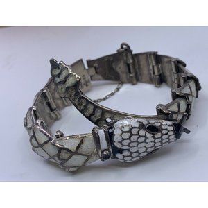 Vtg Sterling Enamel Articulated Serpent Bracelet